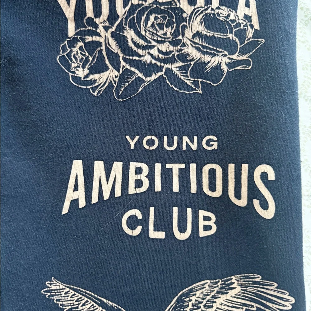 YoungLA Navy Joggers young ambitious with Floral and Eagle Graphics - Picture 5 of 7